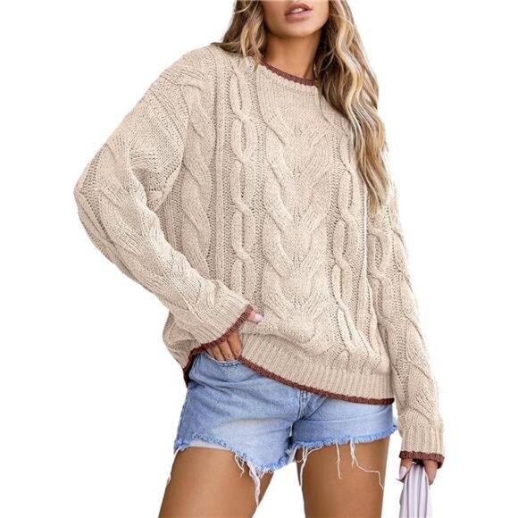 ✨Women’s Color Block Cable Knit Sweater | Chunky Knit Pullover ✨ - Picture 1 of 6